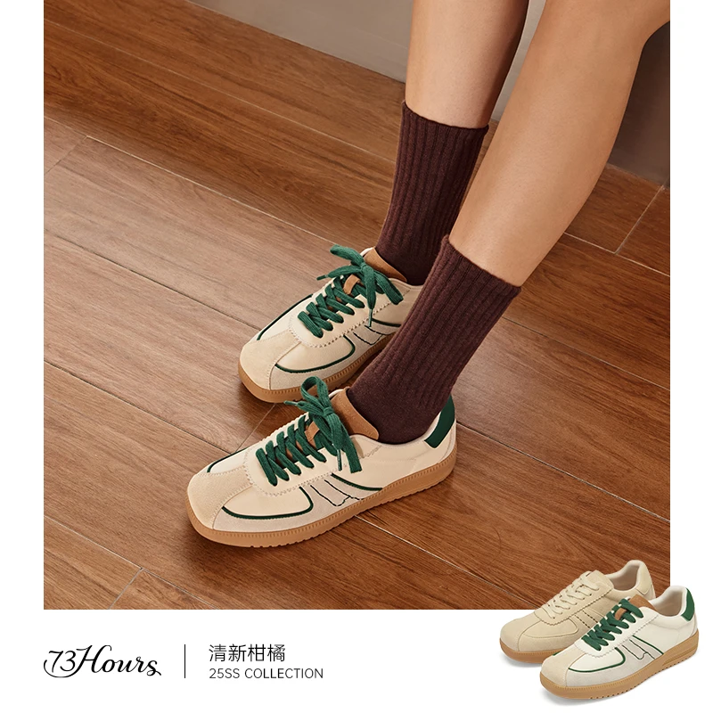 【商城】73hours女鞋清新柑橘2025厚底德训女T头鞋阿甘鞋