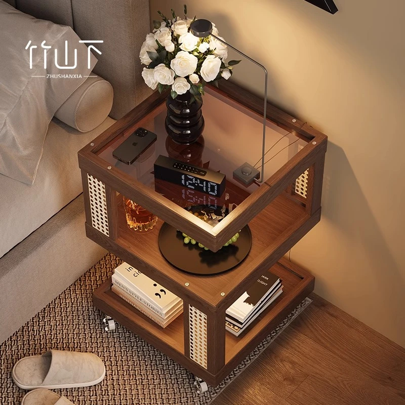 实木床头柜可移动家用简易置物架客厅沙发边几创意茶几卧室收纳柜