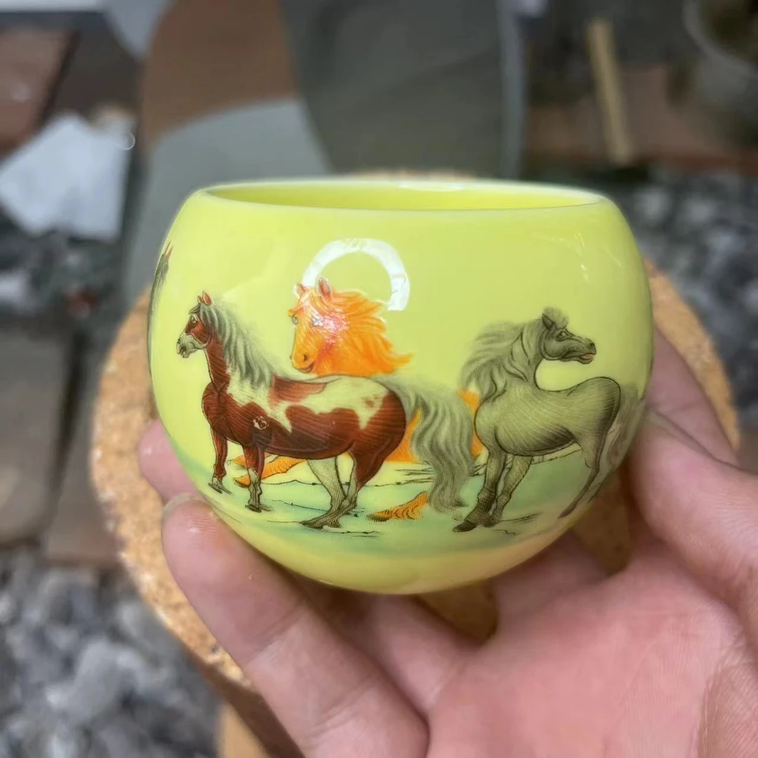 闪购商品】八骏图龙蛋杯 精美无暇 茶器 茶杯 主人杯D（无礼盒）