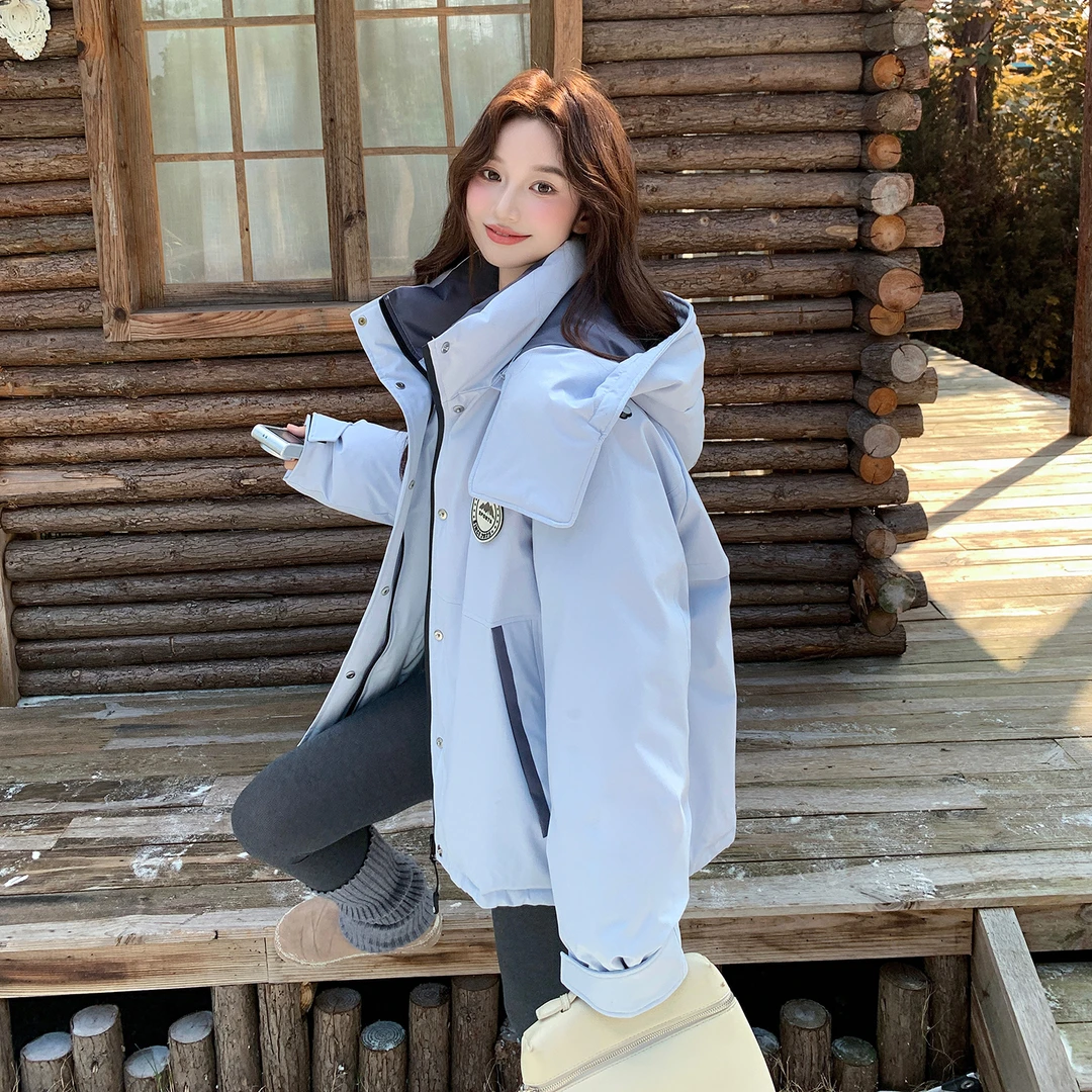 甜酷风工装连帽加厚羽绒服女2025冬季新款韩版90白鸭绒派克服外套