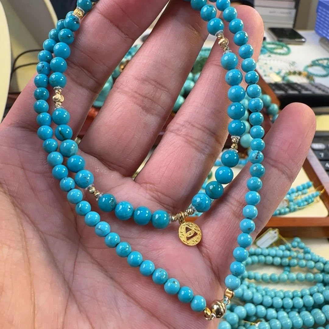 绿松石18K金镶嵌项链4mm