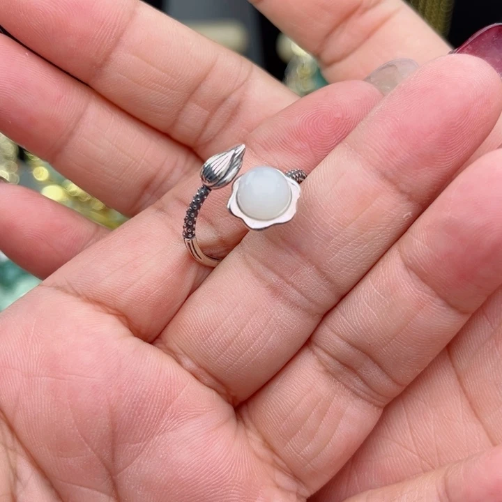 透闪石-蛇纹石玉戒指银S925镶嵌