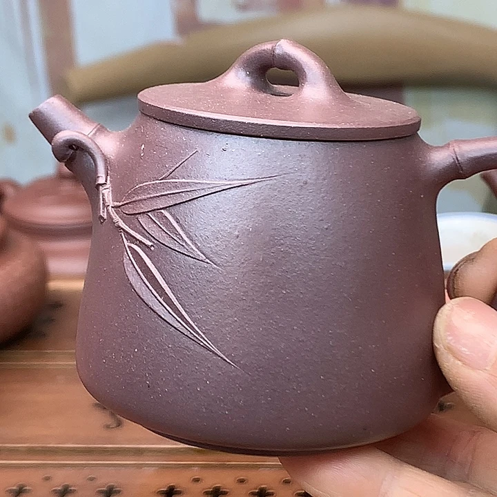 紫泥茶壶半手工天青竹节高瓢150cc