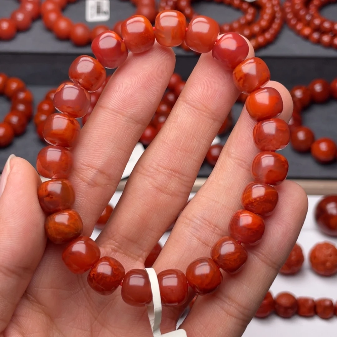 南红玛瑙未镶嵌手串H10mm顶品妖孽玫瑰火焰老型手串