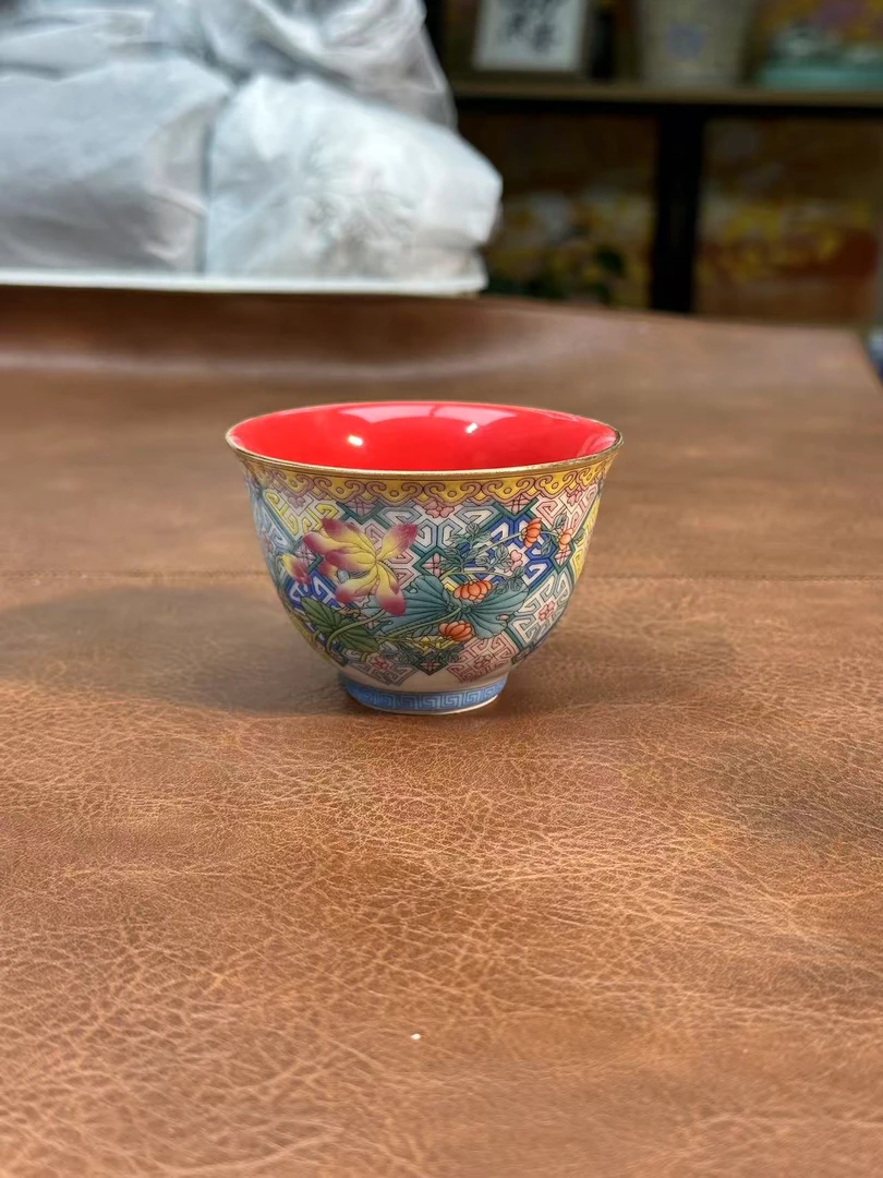 莉火火茶器 珐琅彩-杏山-几何花纹-38#反口杯-5227（直播专享）