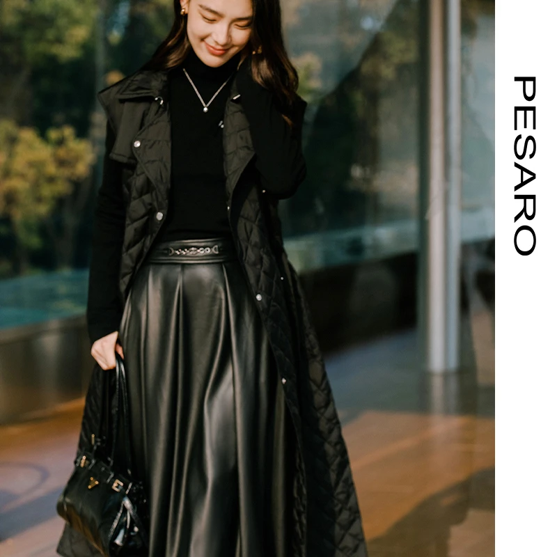 PESARO【星线好物】皮制半身裙 大裙摆通勤时尚皮4209-8133