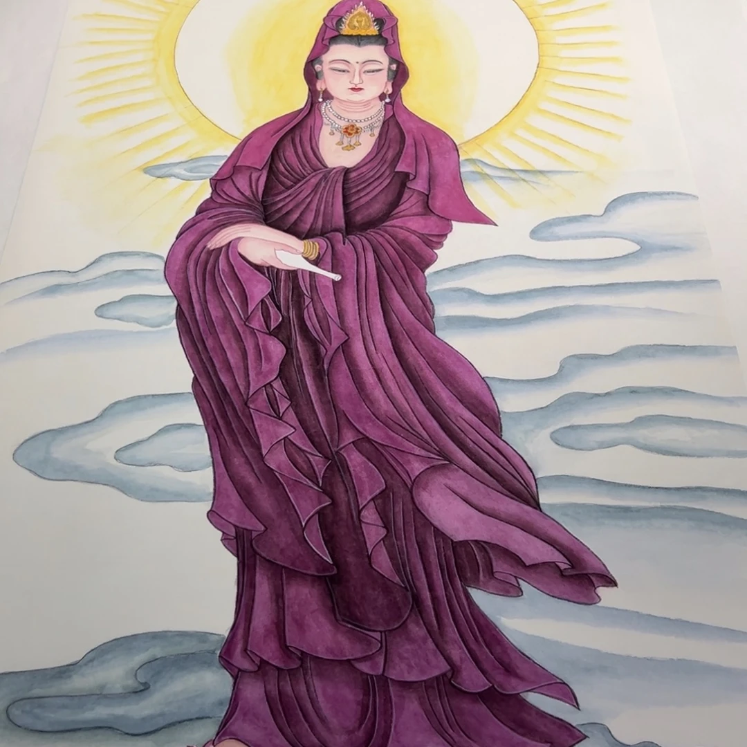 丹***欣书法紫衣观音做纯手工画轴