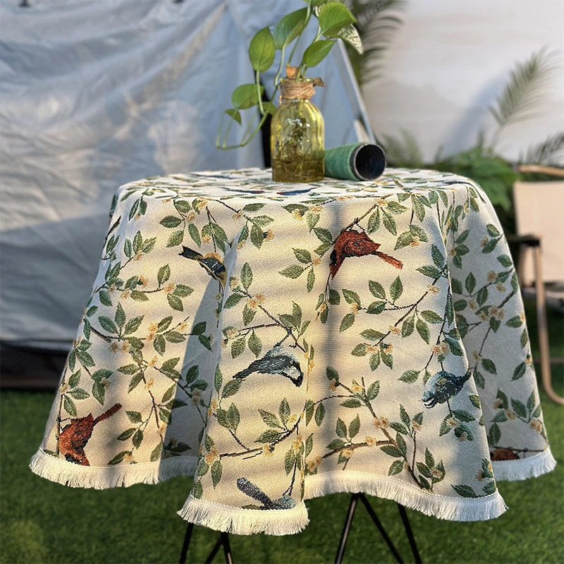 美式复古油画风餐桌布高档棉麻提花桌布加厚田园风刺绣茶几布台布