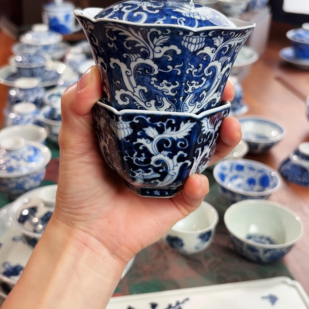 楊****室六方唐龙盖碗➕六方杯子