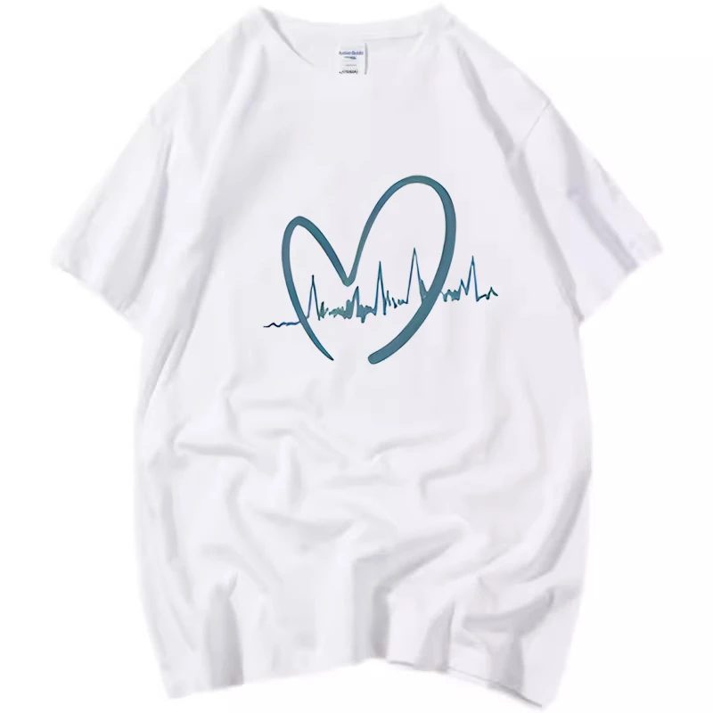 仓石一树潮牌印花爱心短袖T恤男装夏季新款宽松纯棉不一样情侣装