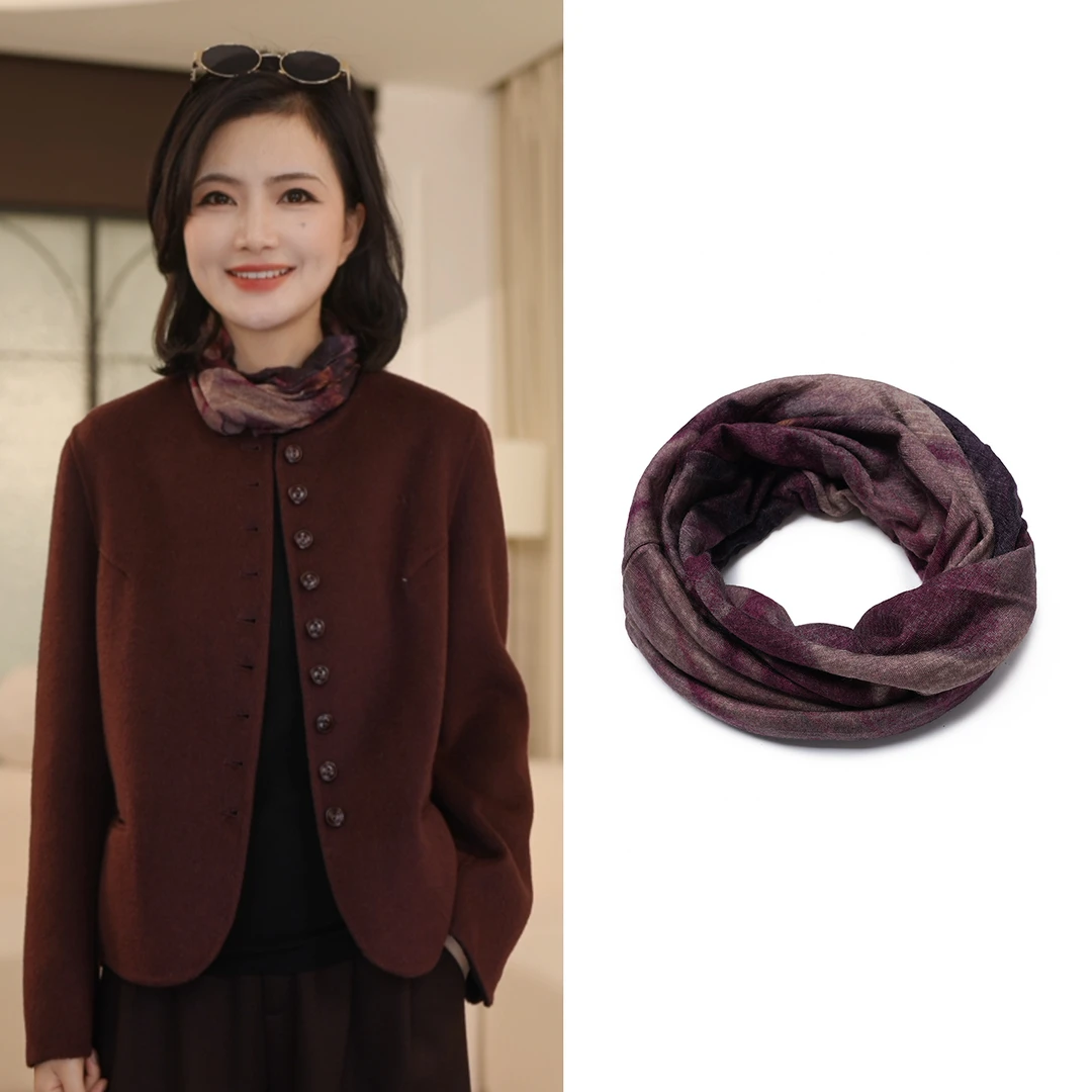 【100绵羊毛】枫竺阿楠anan围脖女洋气时尚百搭印花围巾27*24*21cm