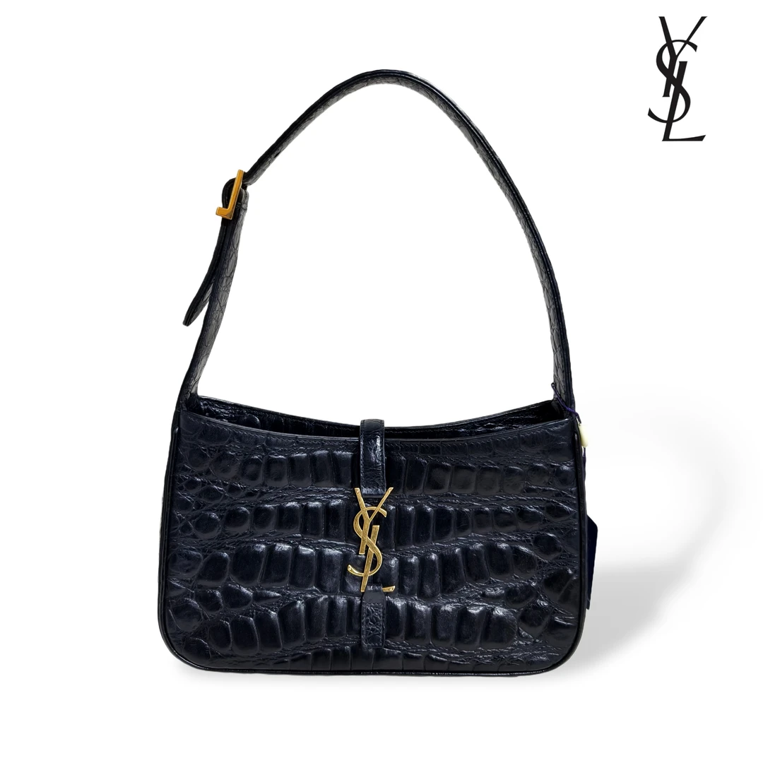 99新 YSL/圣罗兰 新款黑金鳄鱼纹hobo腋下包