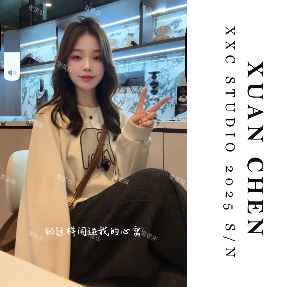 【小象卫衣】秋季厚款正肩套头卫衣女时尚厚款小个子长袖上衣#8913