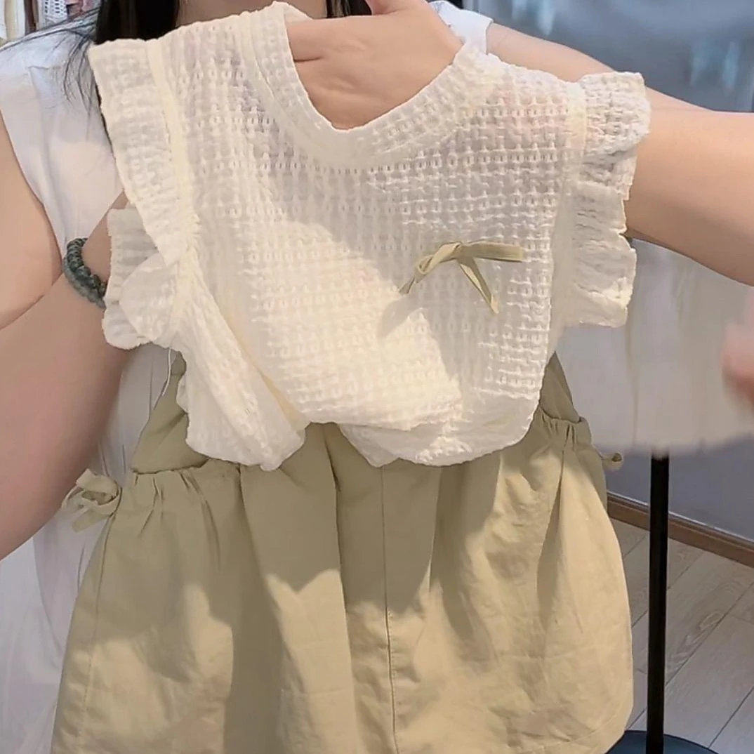 女童夏装套装2025新款韩版纯色背心短裤裙可爱宝宝洋气甜美两件套