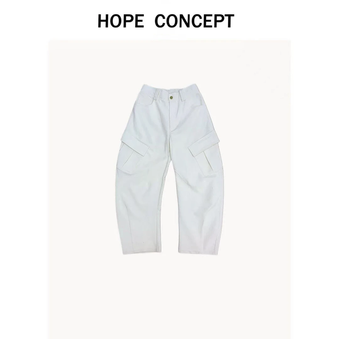 24357#HOPECONCEPT时髦尖子生 超百搭复古弧形灯芯绒多口袋工装裤