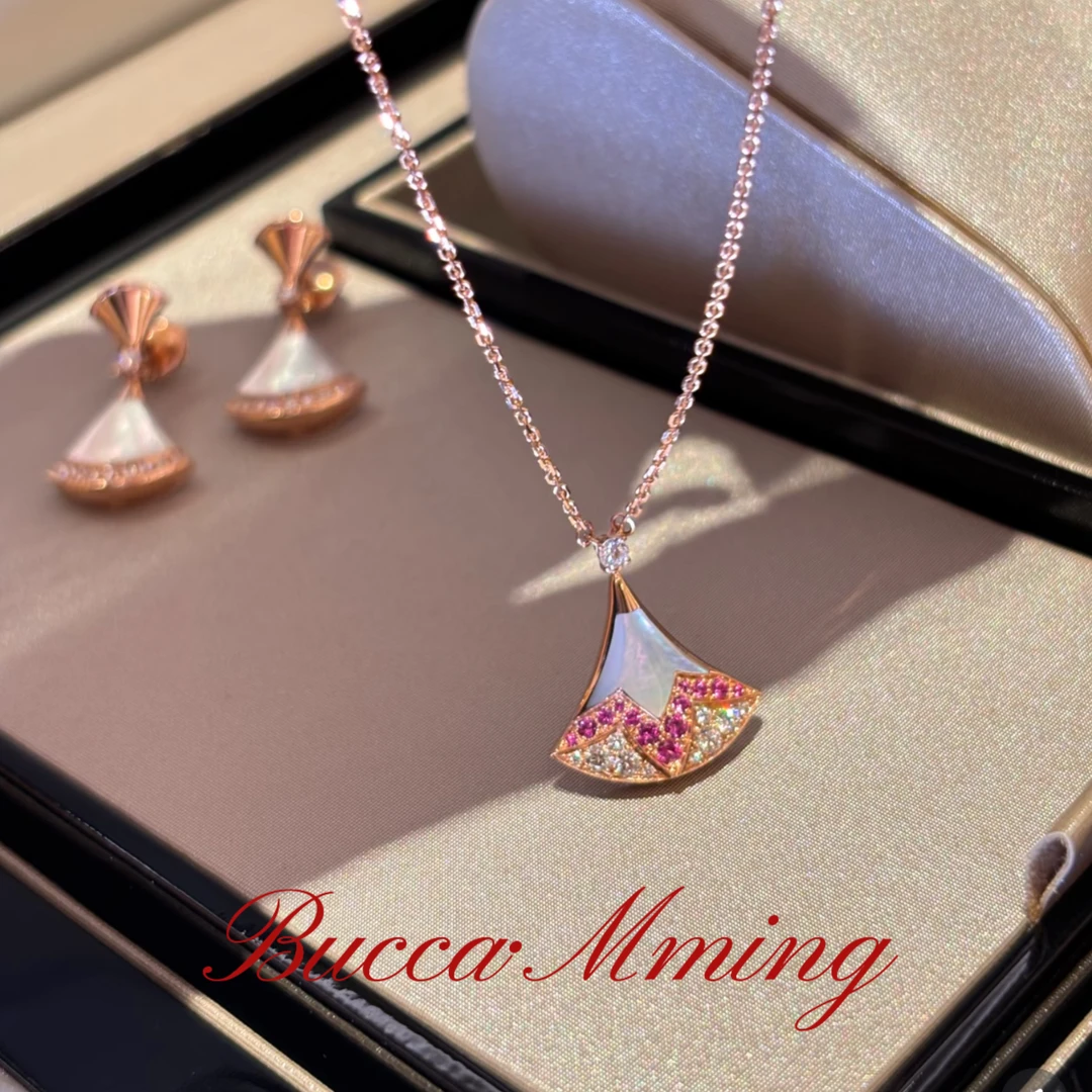 合金项链 Mming七夕限定白贝粉钻扇子项链