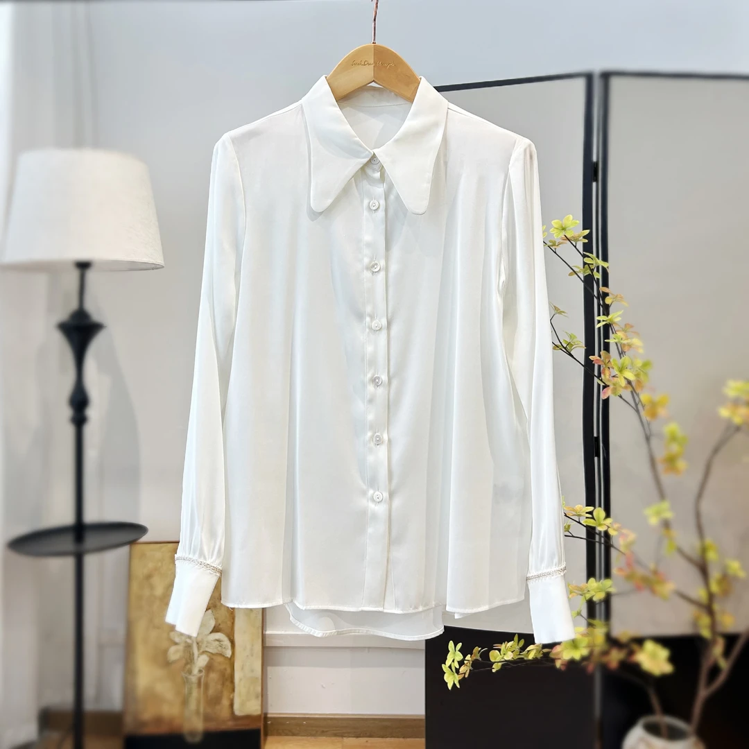 【萨拉迪恩】桑蚕丝优雅气质衬衫长袖白色打底设计感衬衣女士