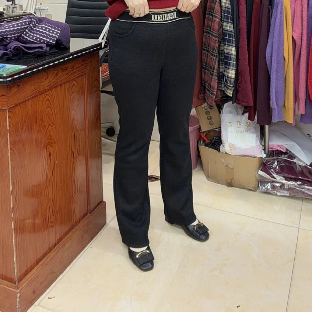 3秋冬季爆款时尚百搭气质中高腰磨毛加厚微喇裤2557