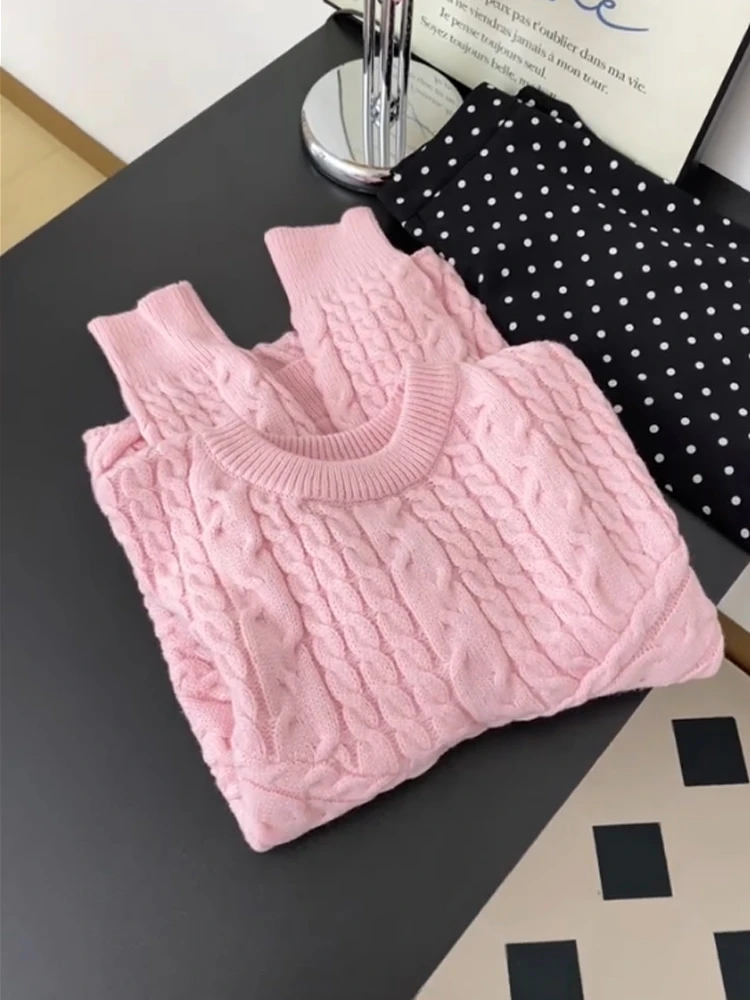 韩系慵懒风麻花毛衣女秋季新款时尚洋气减龄甜美百搭套头针织上衣
