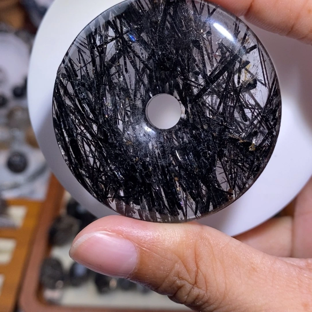 未镶嵌手链水晶全透体巴西黑发晶平安扣