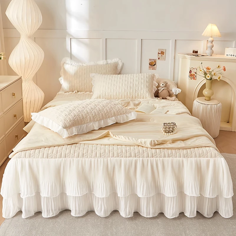 2025新款夏季乳胶凉席夏被四件套夏天可机洗床笠床裙款冰丝软席子