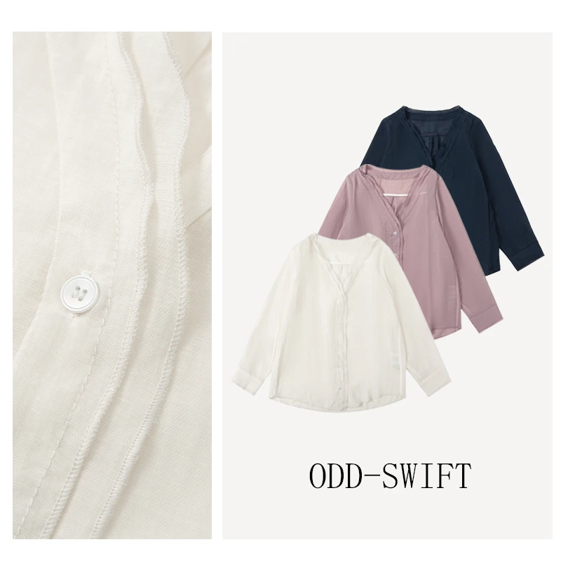 韩系简约夏季新品双层花边V领微透防晒宽松衬衫 -ODD253912