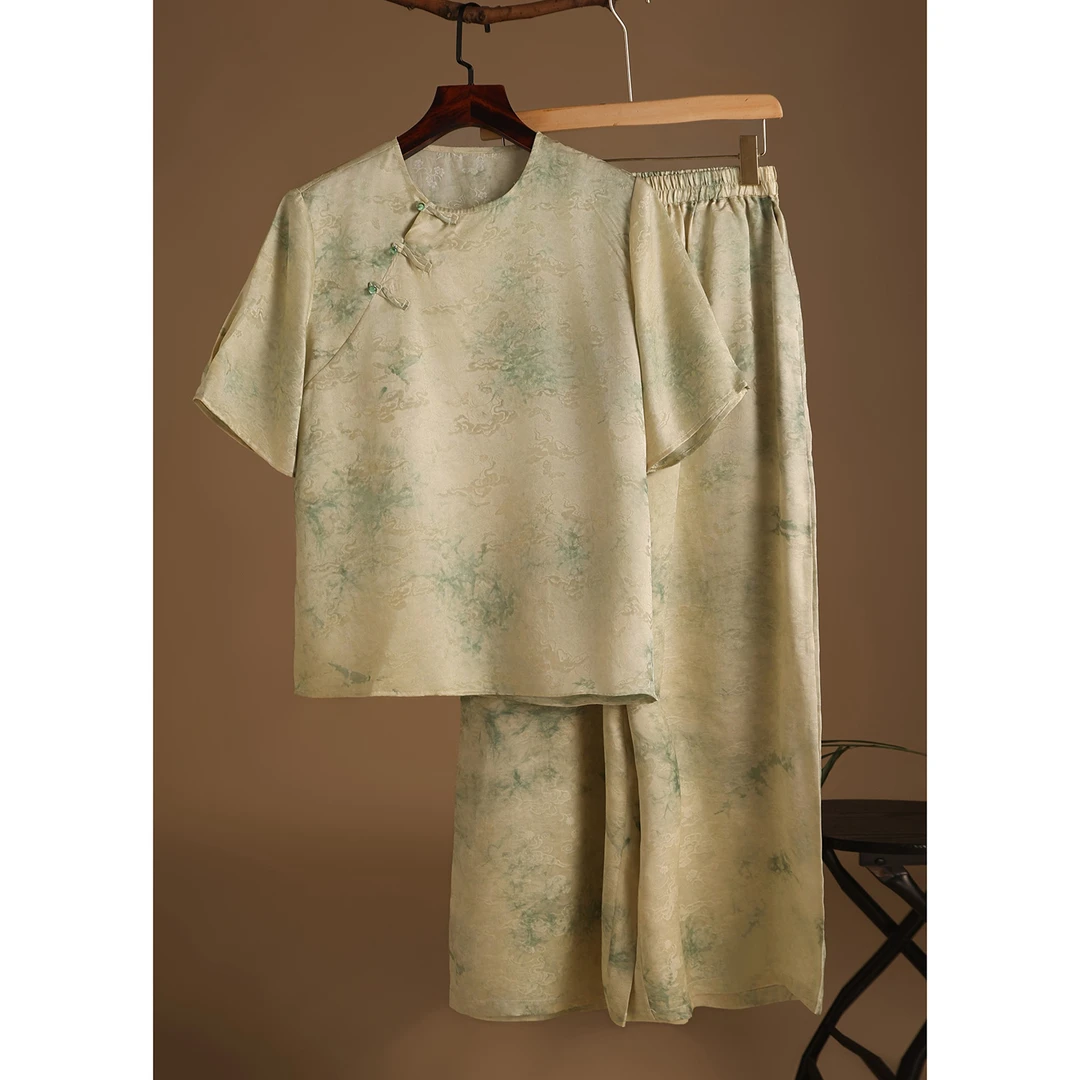 【草木植物染100%桑蚕丝】新中式满分桑蚕丝花萝上衣复古女装