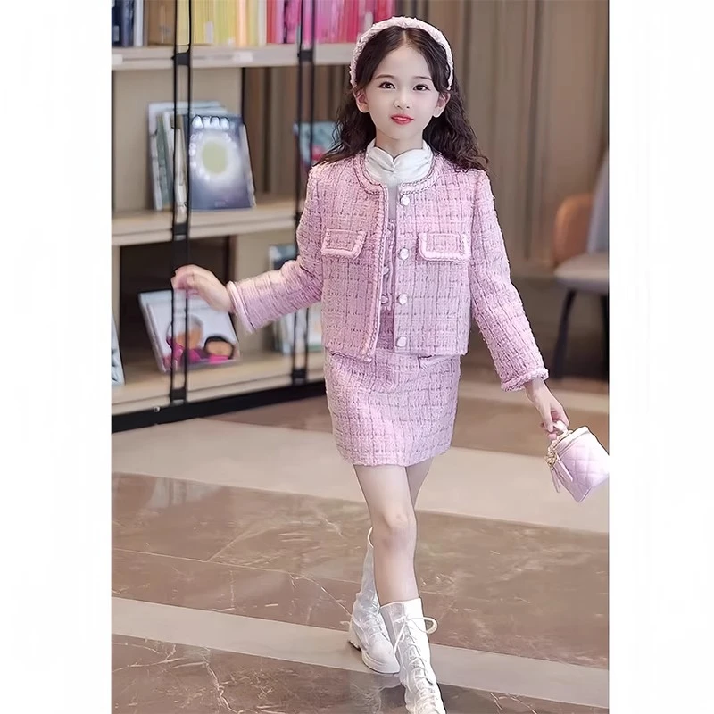 女童小香风套装裙子2025春秋新款韩版儿童外套短裙女孩洋气三件套