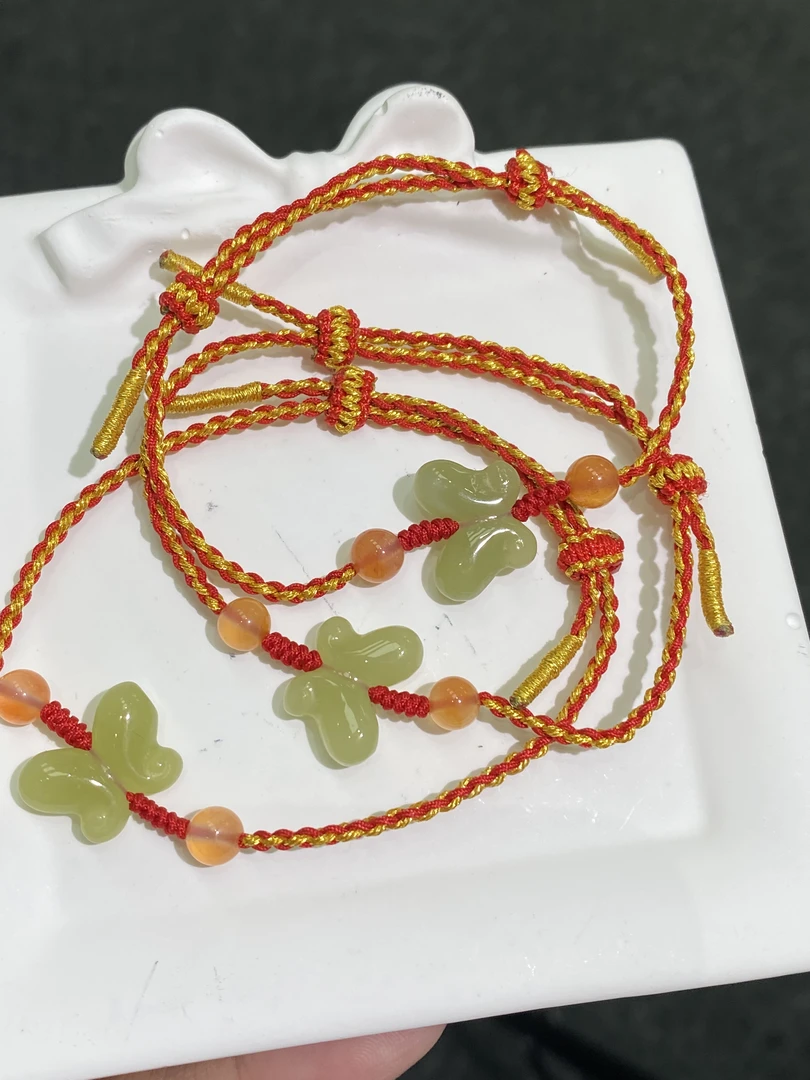 HY004天然和田玉黄口蝴蝶手绳多样性发其一