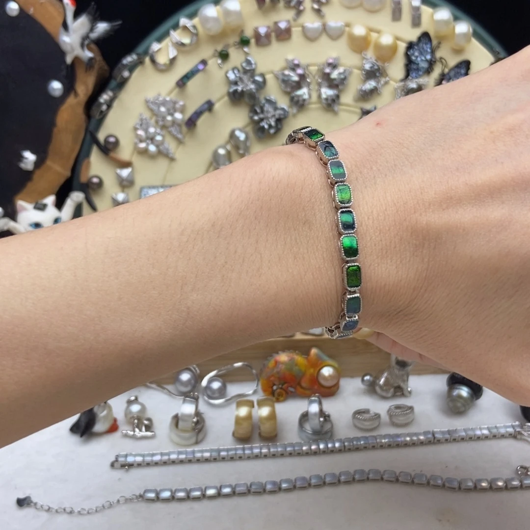 贝壳画框钛钢吉丁虫满绿手链