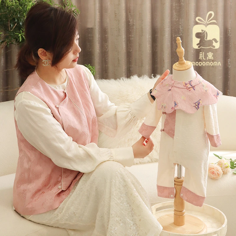 婴儿衣服春装新中式女宝宝爬服洋气时尚国风旗袍满月百天周岁穿搭