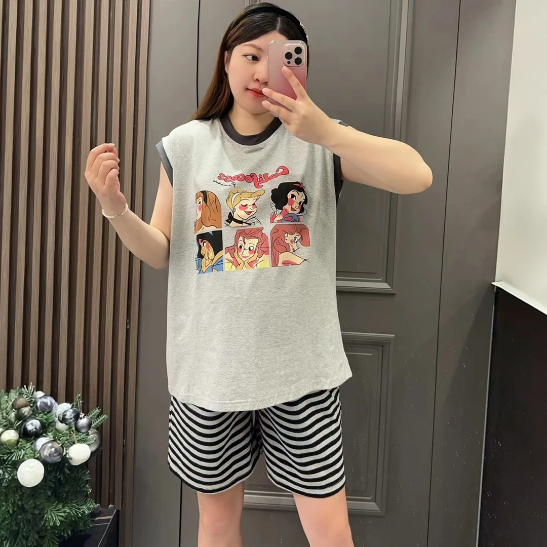 韩系卡通白雪公主砍袖短裤夏季薄款棉质大码睡衣家居服套装