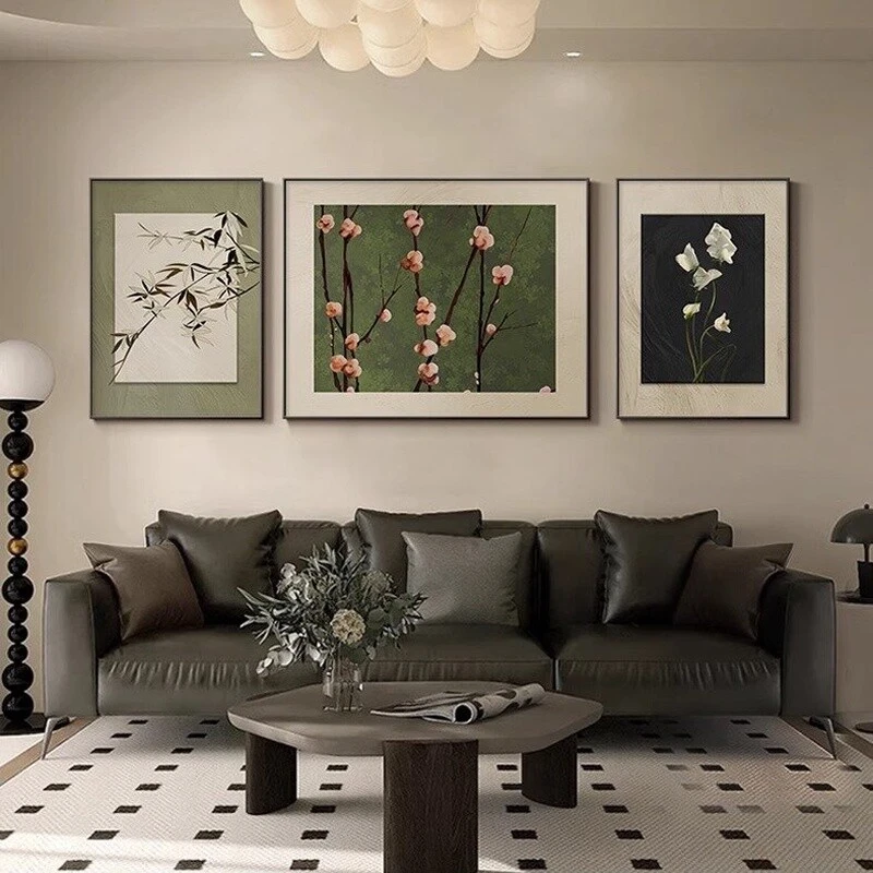 《植语》绿色中古风挂画三联壁画南洋复古客厅沙发背景墙装饰画