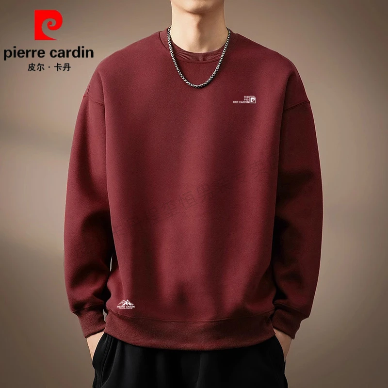 皮尔卡丹高端重磅本命年红色美式复古卫衣男春秋潮牌宽松男士上衣