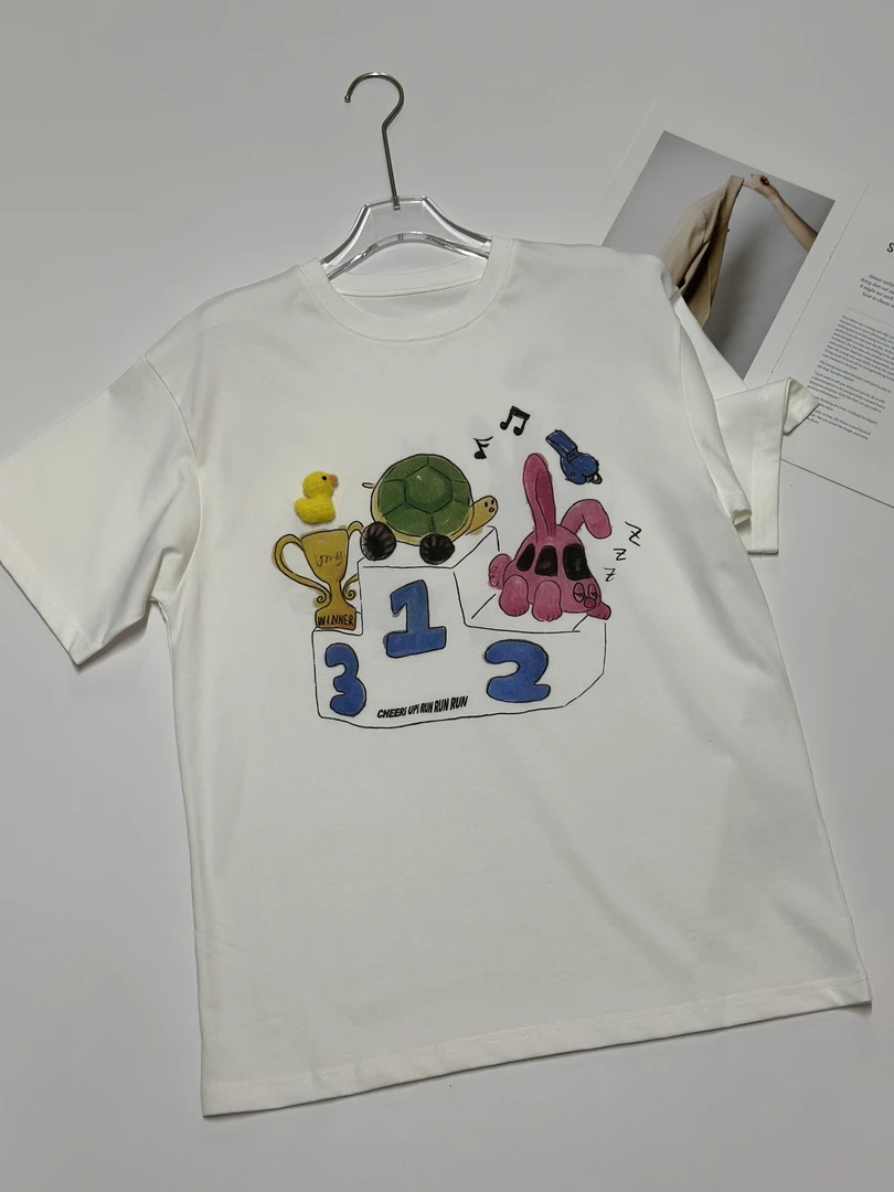 （南油娜姐）2025夏季新品：福利小众款可爱龟兔赛跑短袖T恤25229
