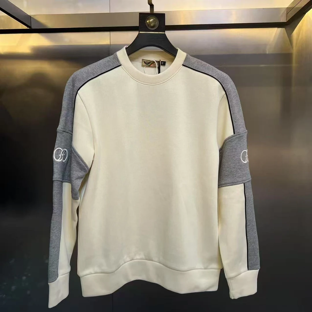 【欧陆男装】早秋新款高端男士潮流时尚拼接撞色圆领重磅卫衣8983