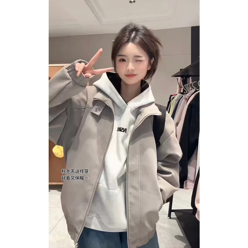 LlGGlCC秋季皮衣情侣款立领夹克外套防泼水宽松休闲百搭情侣外套