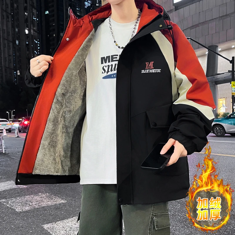 秋冬季加绒加厚外套男孩初高中学生青少年帅气大童冬装夹克棉服潮