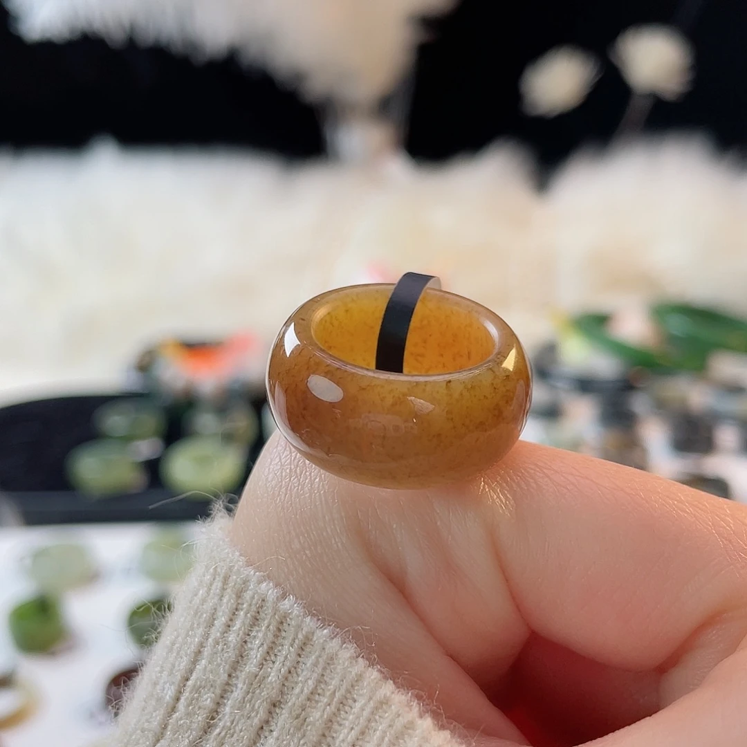 和田玉未镶嵌戒指k8金桂花墩墩16.8mm