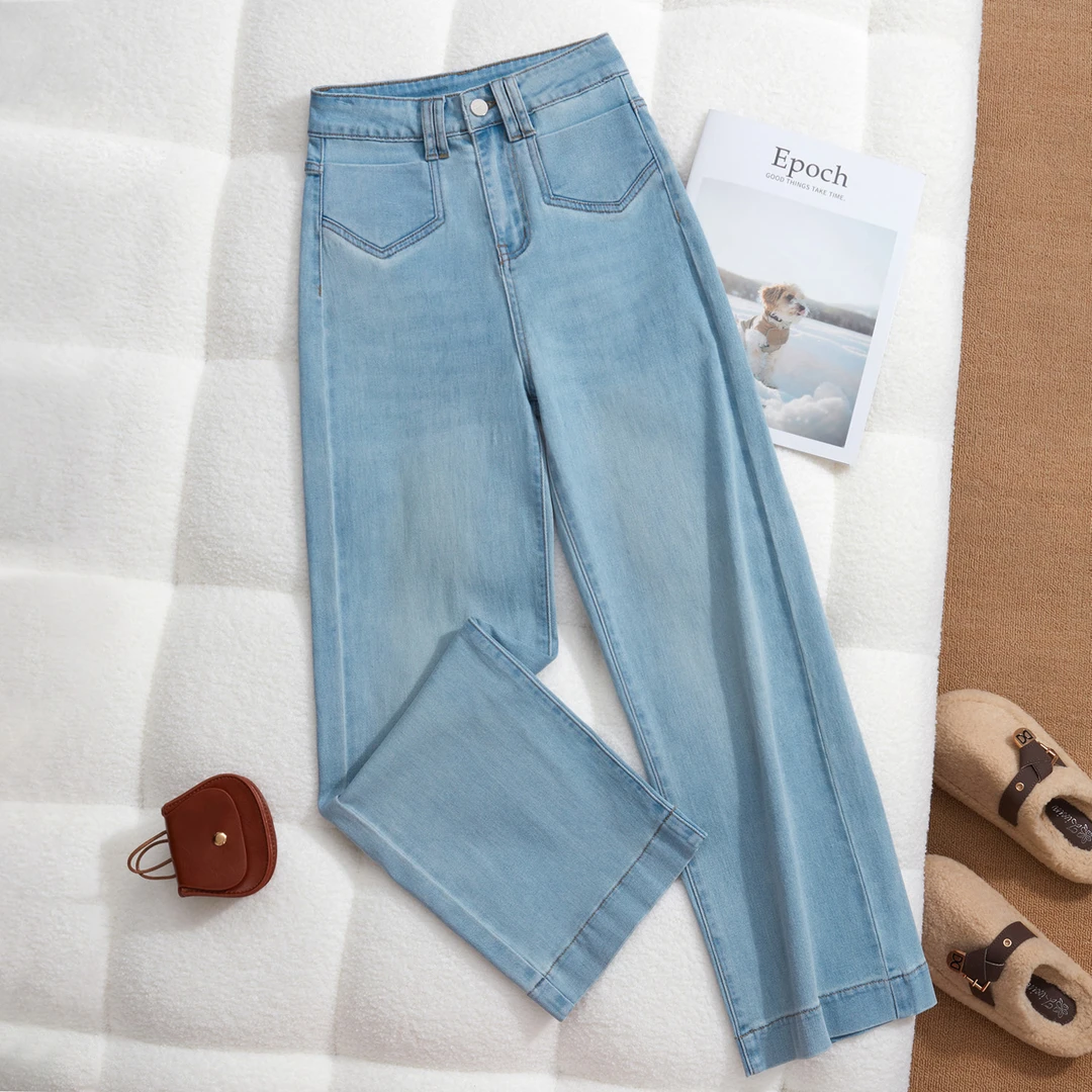 高腰天丝牛仔裤水洗直筒裤牛仔裤浅色薄款夏季新款九分裤子裤女款