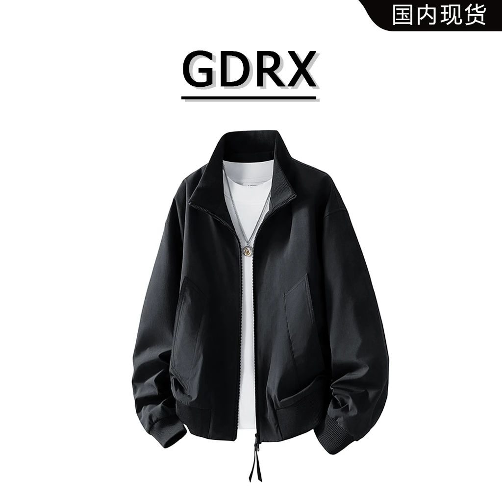 GDRX翻领休闲夹克男秋季新款休闲长袖复古气质上衣宽松百搭外套