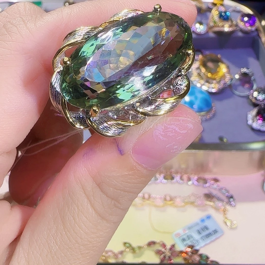 银S925镶嵌戒指绿水晶