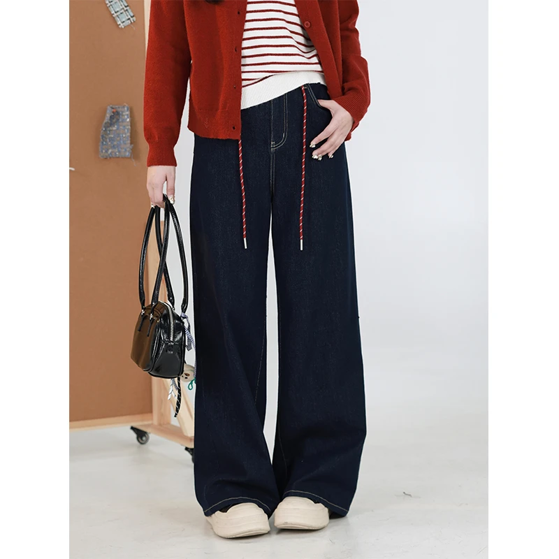 李潇洒念念【原色牛仔】微胖大码高腰直筒裤复古宽松水洗牛仔裤