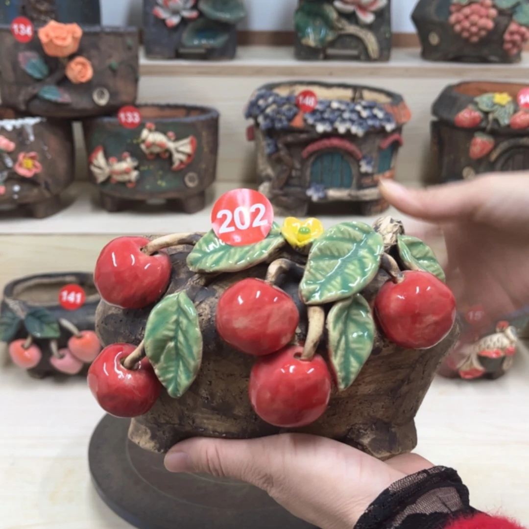 【闪购商品】紫砂花盆202内口径 13×13，带脚高12