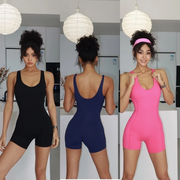 akiyostudio裸感紧身连体衣透气修身露背瑜伽服运动瑜伽套装上衣