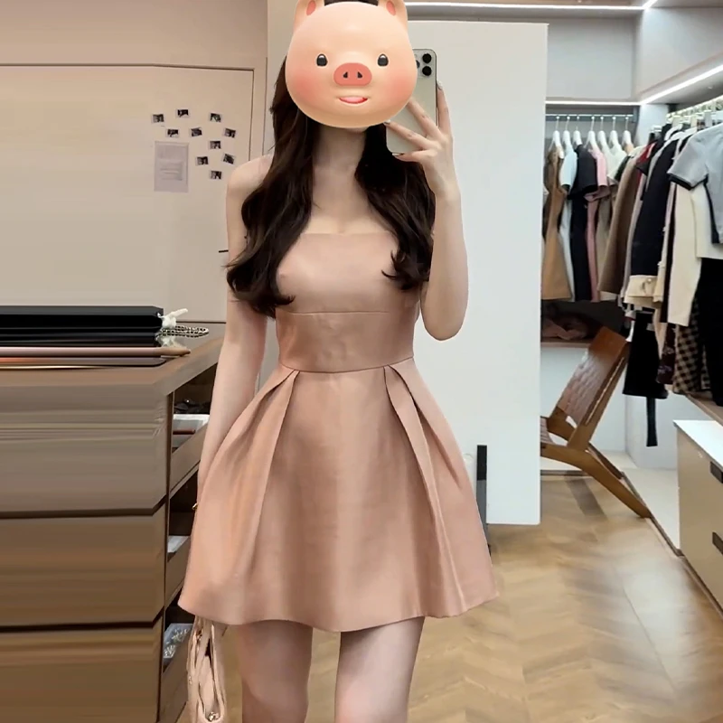 法式气质方领吊带背心连衣裙女夏季新款收腰显瘦小个子a字版短裙