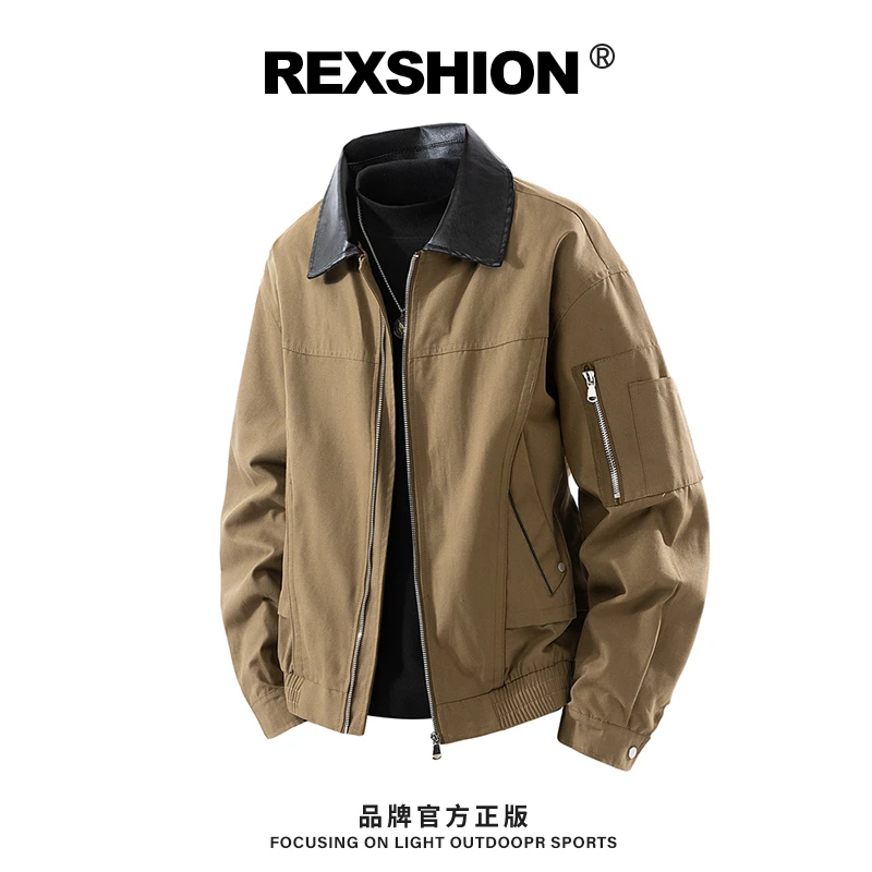 REXSHION2025秋季新款翻领工装冲锋衣夹克男美式潮流休闲宽松外套