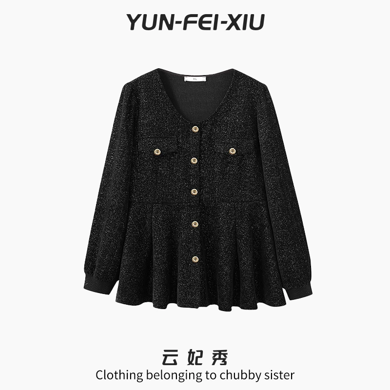 云妃秀大码女装针织衫圆领时尚休闲宽松显瘦遮肉胖妹妹秋季80142
