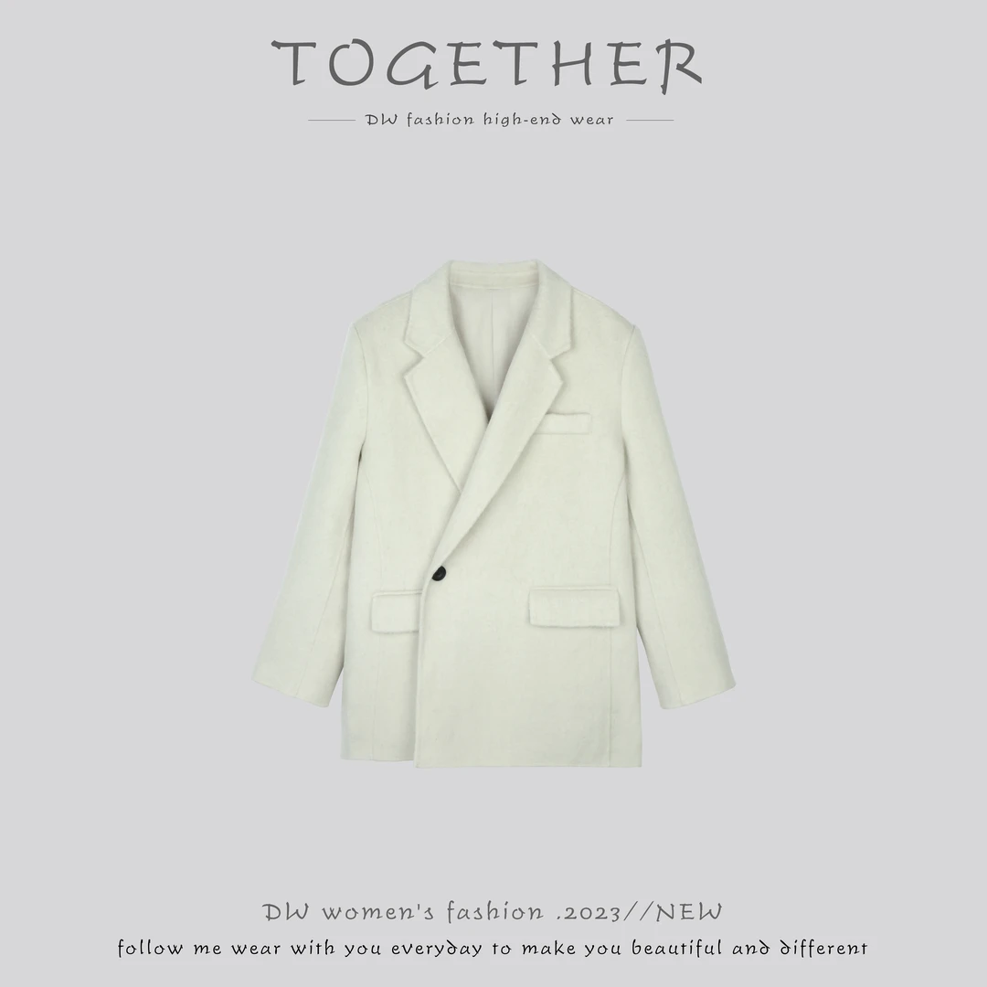 【Together】· 白茶 · 高级感双面呢韩剧女主风垫肩羊毛呢外套#LT05
