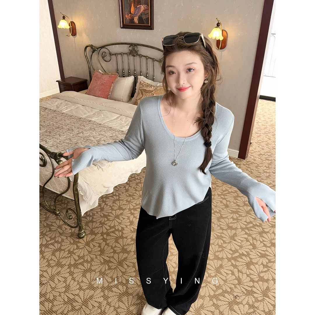 应小姐【月光手记】微胖大码秋款显瘦时尚气质百搭长袖打底针织衫